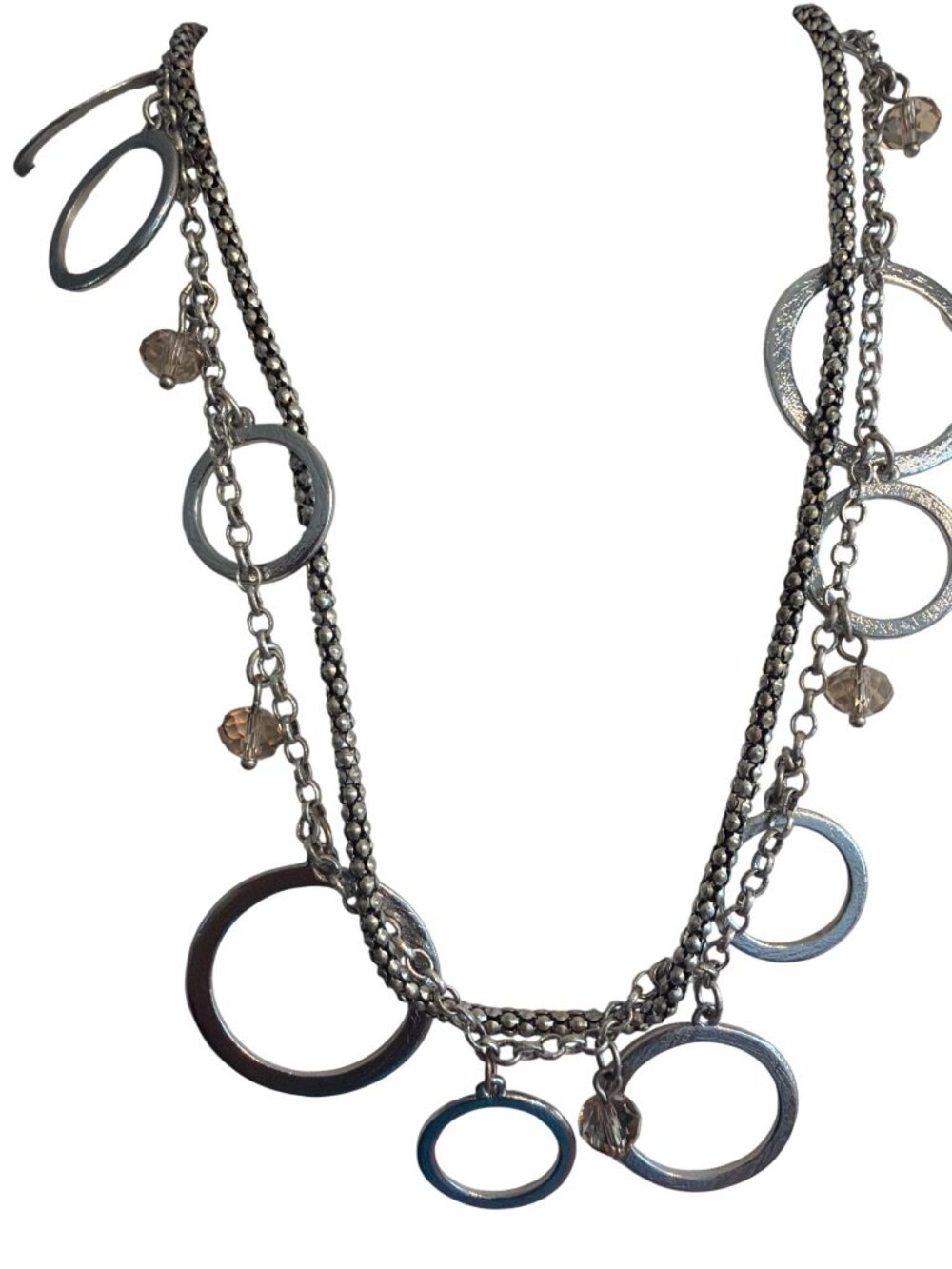 Loft Silver Tone Two Strand Necklace Open Ring Dangles Baubles Beads 33"